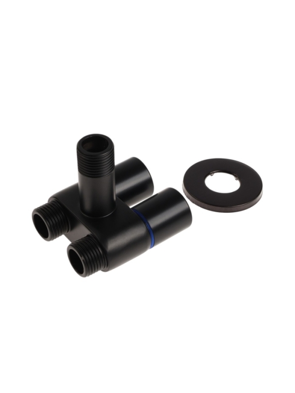 Кран двойной ZEIN engr, 1/2" х 1/2", два вентиля, кран-букса керамика, нерж. сталь, черный