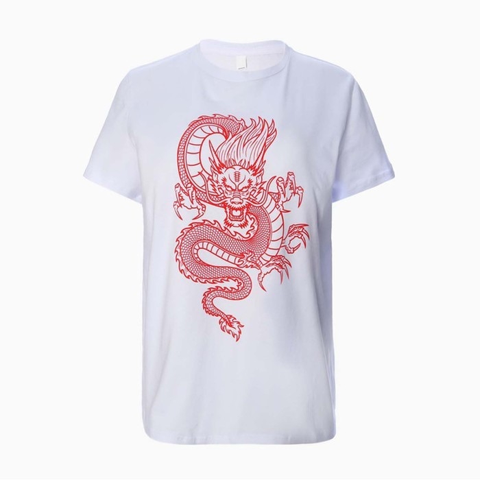 Футболка мужская &laquo;Дракон&raquo;, цвет белый/принт красный, размер 50