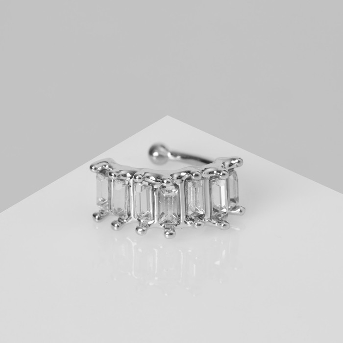 Серьга &laquo;Кафф&raquo; искры, цвет белый в серебре