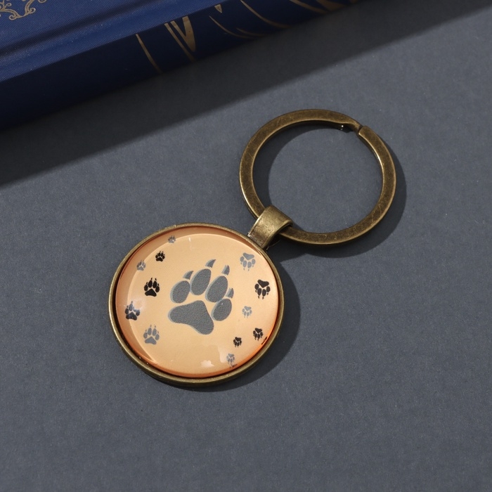 Брелок стекло, металл "Круг. Следы волка" d=3 см