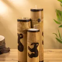Свеча в бамбуке тройная &laquo;Птица&raquo;, 14&times;14&times;30 см, 100 мл, бежевая