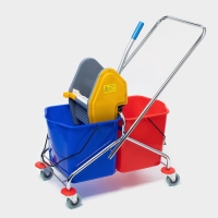 Тележка для уборки с вертикальным отжимом, два ведра по 25 литров, на колёсах, хромированная рама Тележка для уборки с вертикальным отжимом, два ведра по 25 литров, на колёсах, хромированная рама