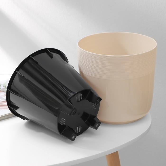 Кашпо для цветов со вставкой &laquo;Линель&raquo;, 4,5 л, d=19 см, h=19 см, бежевое