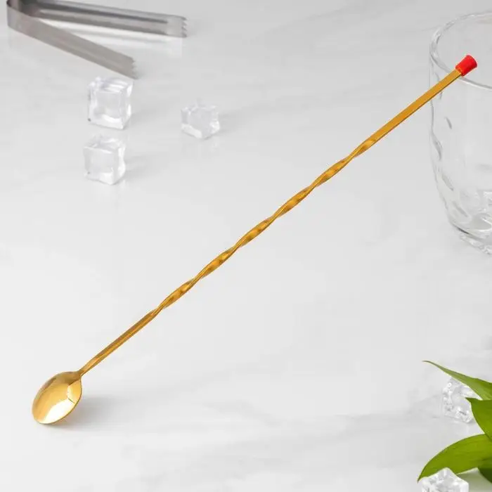 Ложка барная с мадлером из нержавеющей стали, длина 33,5 см, цвет золотой