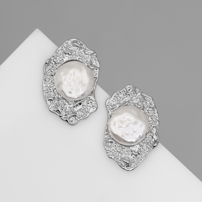 Серьги с жемчугом &laquo;Эксклюзив&raquo; мятые, цвет серебро