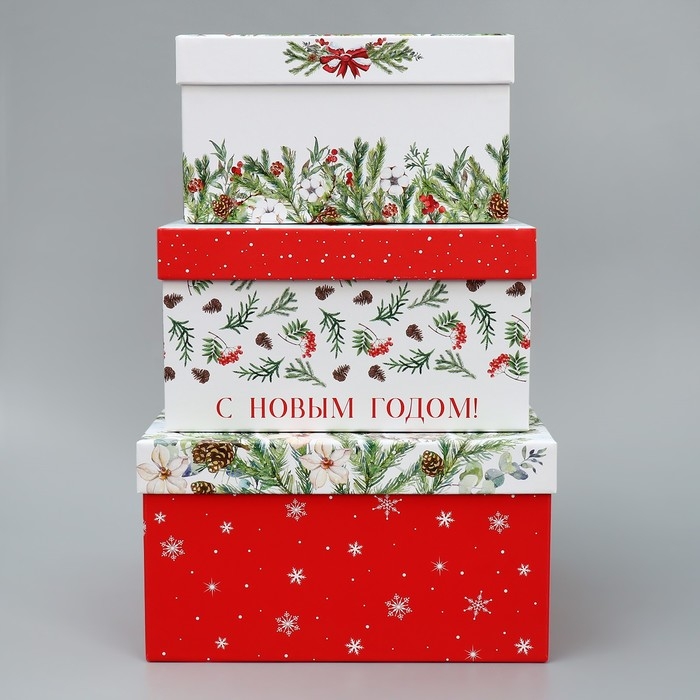 Набор подарочных коробк 3 в 1 &laquo;Новогодняя пора&raquo;, 18 х 18 х 10 &ndash; 22 х 22 х 12 см, Новый год