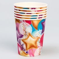 Одноразовая посуда: стакан бумажный &laquo;Шары&raquo;, 250 мл,набор 6 шт