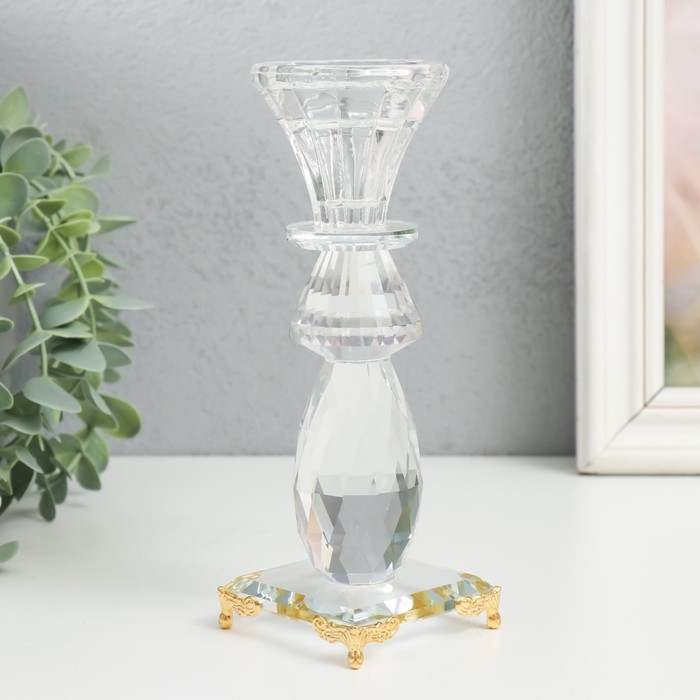 Подсвечник стекло на 1 свечу "Бутон с листочком" прозрачный d=2,3 и 4 см 6,5х6,5х17,5 см