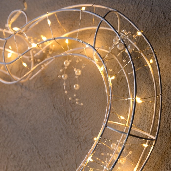 Светодиодная фигура &laquo;Сердце с бусинами&raquo; 40.5 &times; 39.5 см, металл, батарейки ААх2 (не в комплекте), свечение тёплое белое