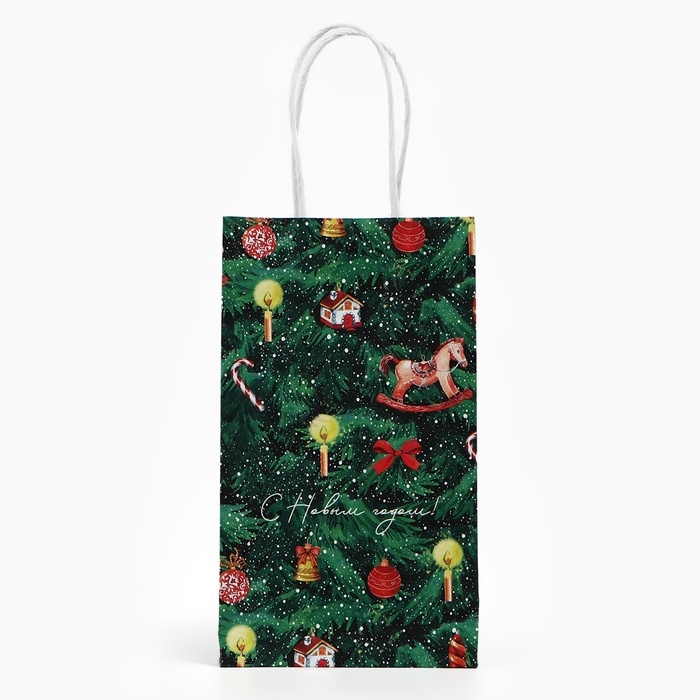 Пакет подарочный новогодний крафтовый «Новогодняя ёлочка», 12 х 21 х 9 см, Новый год Пакет подарочный новогодний крафтовый «Новогодняя ёлочка», 12 х 21 х 9 см, Новый год