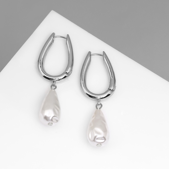 Серьги с жемчугом &laquo;Бусина&raquo; груша, цвет серебро