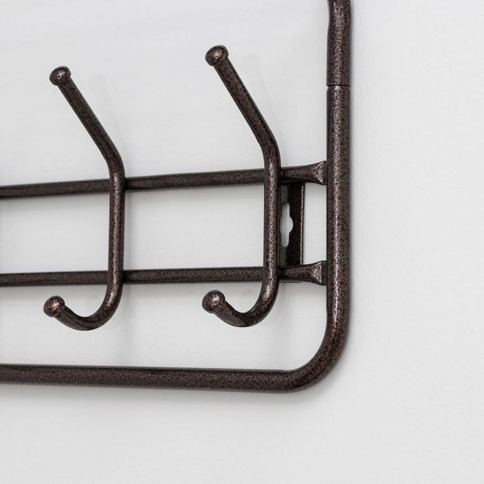 Вешалка настенная с полкой на 5 крючков, 60&times;22&times;26,5 см, цвет медный антик