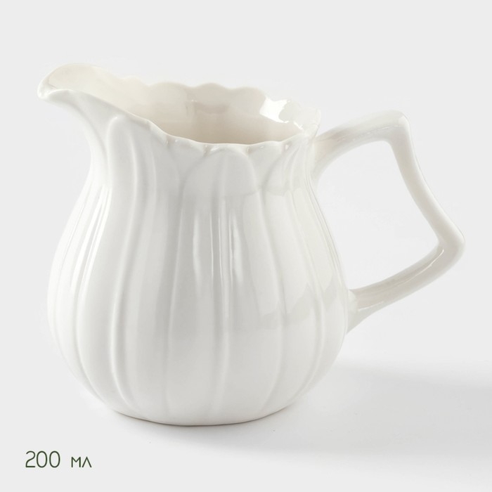 Набор фарфоровый сервировочный BellaTenero &laquo;Тюльпан&raquo;, 4 предмета: молочник 200 мл, сахарница с крышкой 170 мл, бамбуковая подставка, ложка, цвет белый