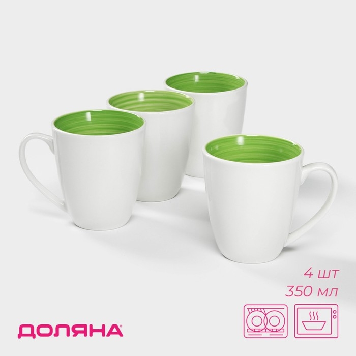 Набор фарфоровых кружек Доляна &laquo;Палитра&raquo;, 4 предмета: 350 мл, цвет белый