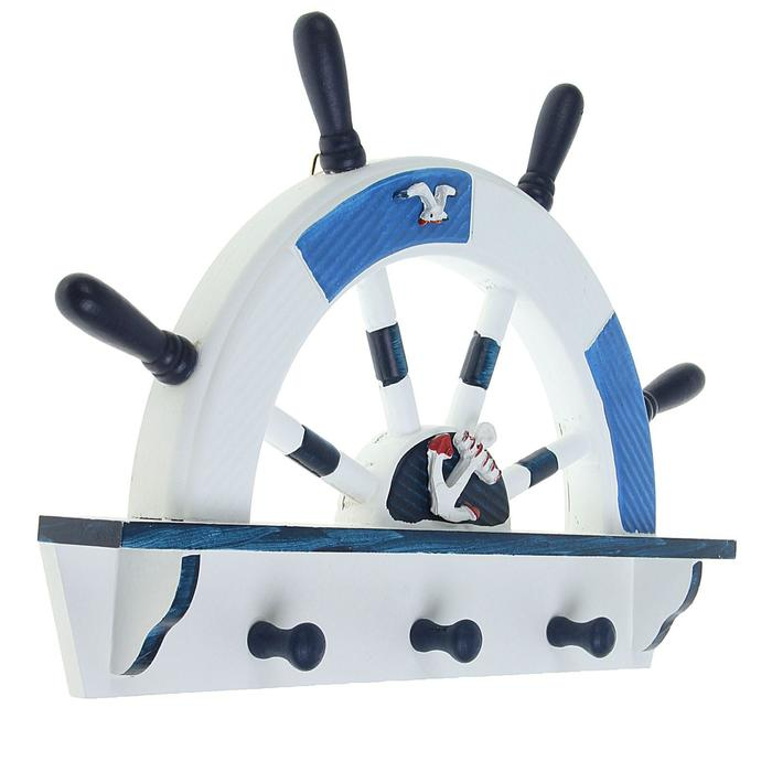 Вешалка интерьерная «Штурвал», 3 крючка, бело-синяя, 45 х 28 х 5 см Вешалка интерьерная «Штурвал», 3 крючка, бело-синяя, 45 х 28 х 5 см