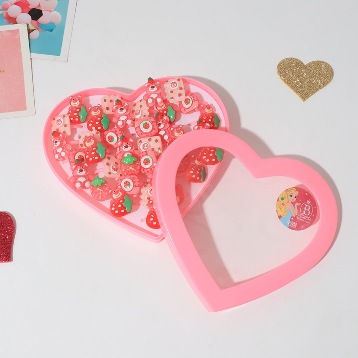 Кольца детские набор 36шт &laquo;Выбражулька&raquo; земляничка, форма МИКС, цвет бело-розовый, б-р