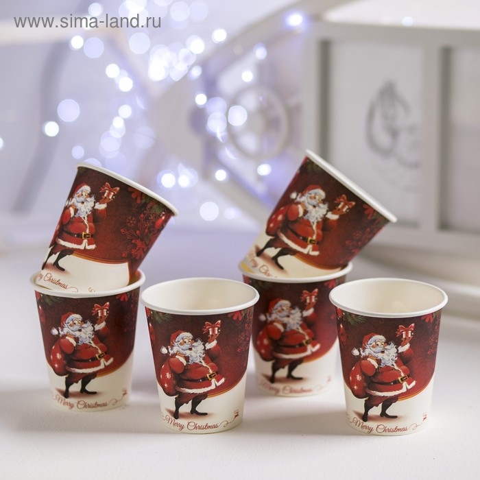 Стакан бумажный &laquo;Дед Мороз с подарками&raquo;, набор 6 шт.