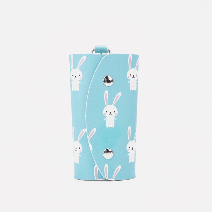 Ключница на кнопках, длина 11 см, 7 карабинов, цвет голубой