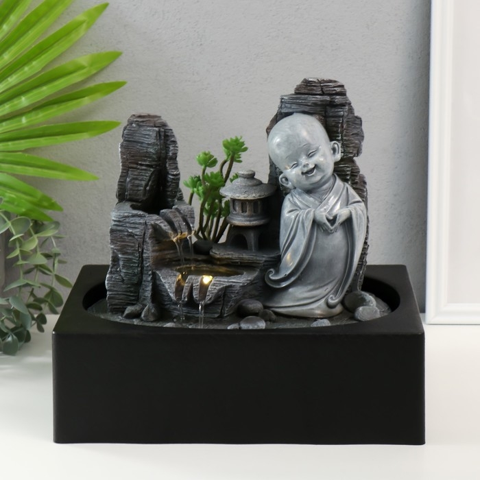 Фонтан настольный от сети, подсветка Фонтан настольный от сети, подсветка "Маленький хотей в каменном городе" 29х21х27 см