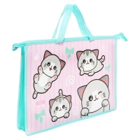 Папка с ручками А4, 335 х 235 х 55 мм, пластиковая, ручки-тесьма, Calligrata "Котики" Папка с ручками А4, 335 х 235 х 55 мм, пластиковая, ручки-тесьма, Calligrata "Котики"