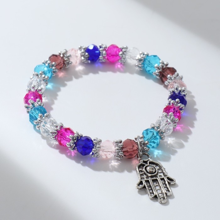 Браслет-оберег «Детский» бусины, рука хамса, цветной Браслет-оберег «Детский» бусины, рука хамса, цветной