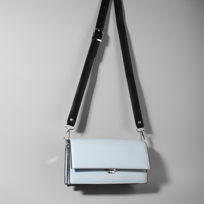 Ручка для сумки из натуральной кожи, регулируемая, с карабинами, 125 &plusmn; 2 см &times; 2,5 см, цвет чёрный/серебряный