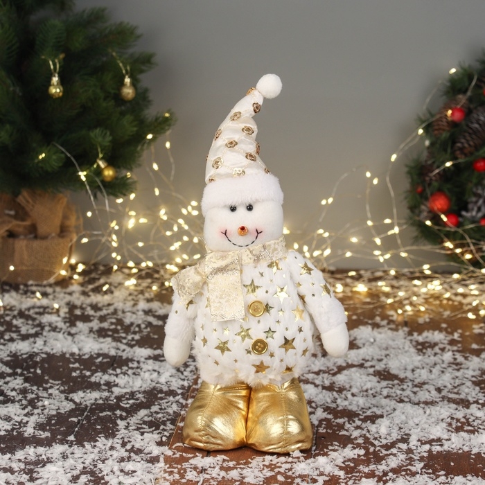 Мягкая игрушка Мягкая игрушка "Снеговик в костюме со звёздами" 36х19 см, золотисто-белый