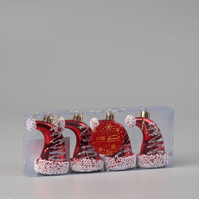 Украшение ёлочное "Новогодний колпачок" (набор 4 шт) 8х4,5 см, красно-белый