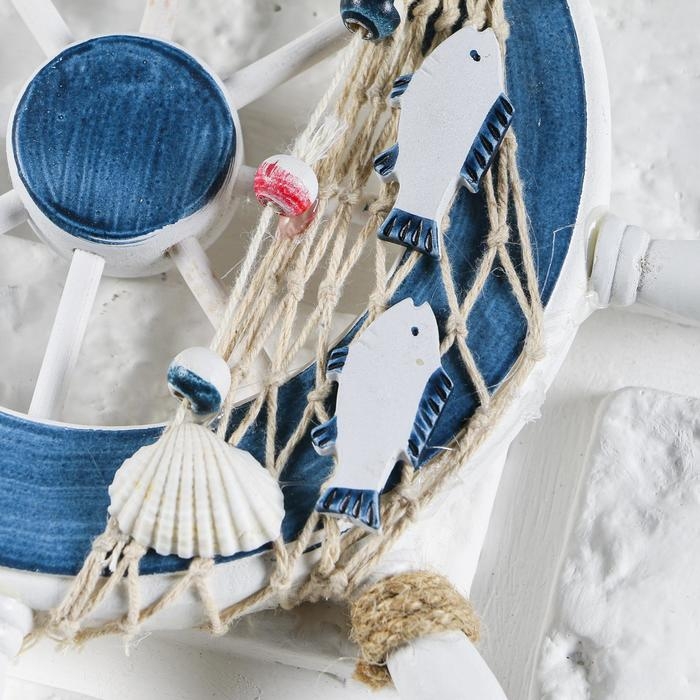 Декор интерьерный &laquo;Штурвал&raquo; на стену, бело-синий, 23 х 23 х 1,5 см