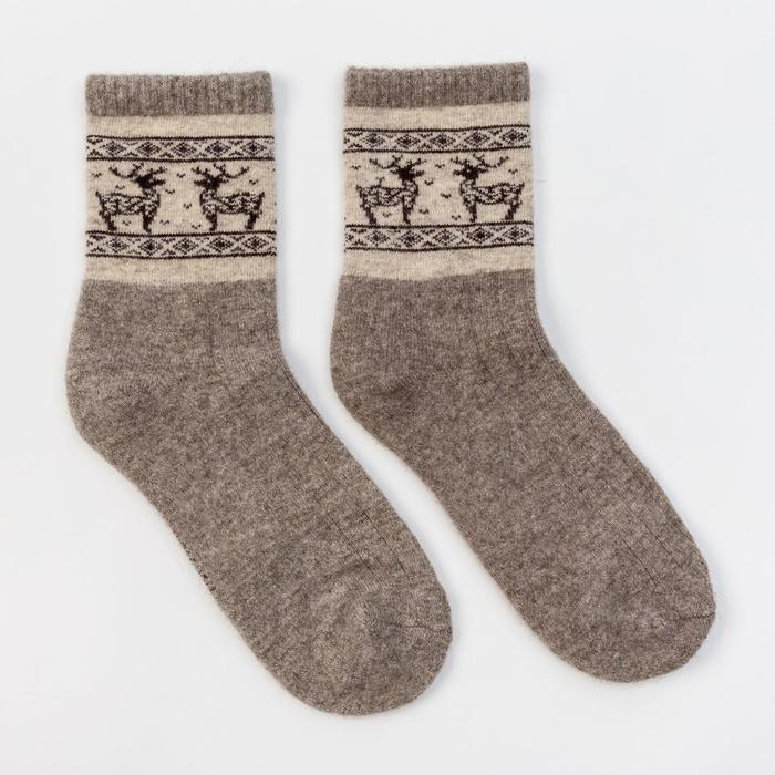 Носки мужские из монгольской шерсти Носки мужские из монгольской шерсти "Олени", цвет серый, размер 27 (40-42)