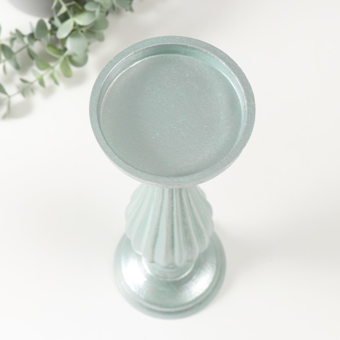 Подсвечник дерево на 1 свечу d=9 см "Фердинанд" мятный с патиной 11х11х33,5 см