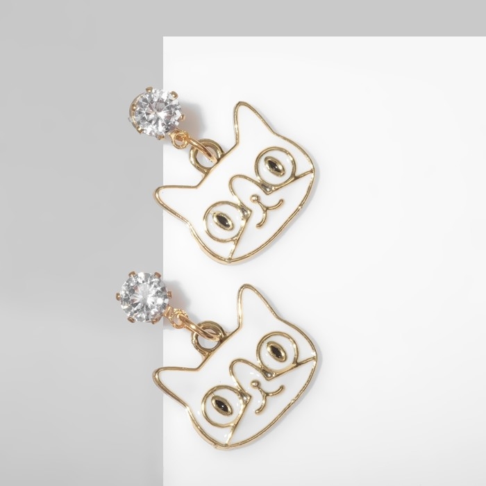 Серьги эмаль &laquo;Котики&raquo; мультяшные, цвет чёрно-белый в золоте