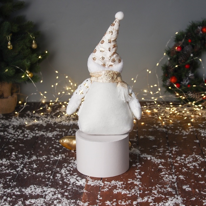Мягкая игрушка Мягкая игрушка "Снеговик в костюме со звёздами и в колпаке" 46х19 см, золотисто-белый