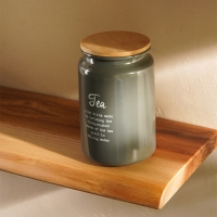 Банка для чая SL Home, 9,5&times;14 см, цвет серый, с бамбуковой крышкой