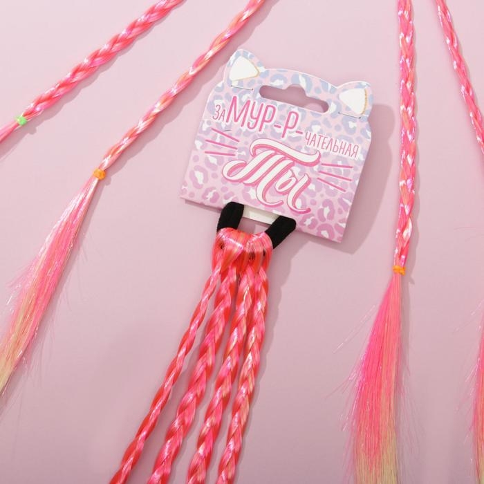 Резинки для волос , детские , цветные косички &laquo;Замур-р-чательная ты&raquo;, d=4 см.