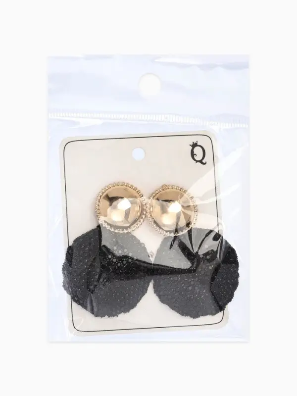 Серьги "Сияние вечера" круг двойной, цвет чёрный в золоте