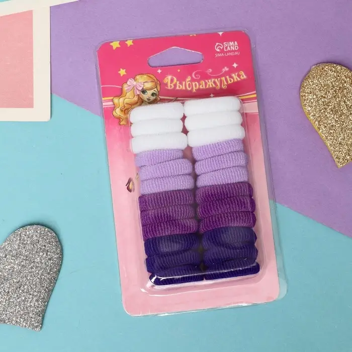Резинки для волос &laquo;Малышка&raquo;, набор 24 шт., бело-фиолетовые