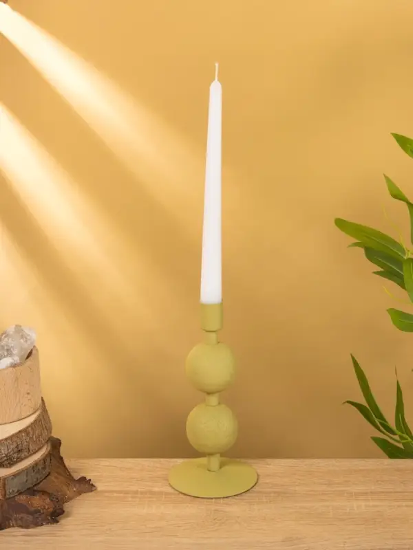 Подсвечник на 1 свечу текстурный "Оливковый" с 2 сферами 8,5х8,5х18 см