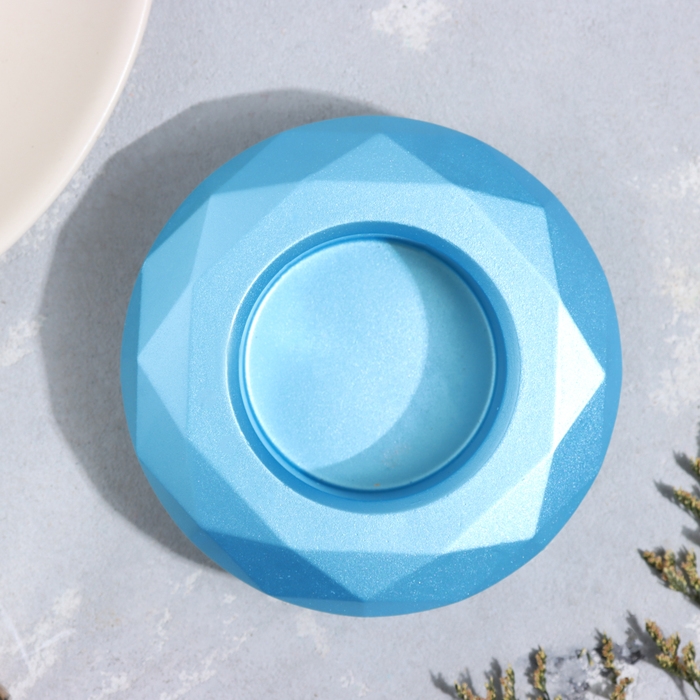 Подсвечник "Полноторие" из гипса с гранями большой, 10,5х3см,голубой