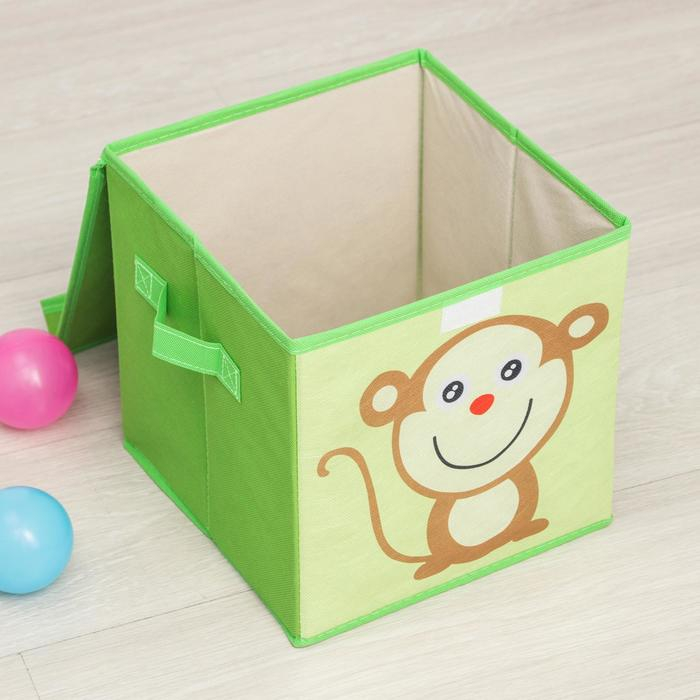 Короб стеллажный для хранения с крышкой &laquo;Обезьянка&raquo;, 25&times;25&times;25 см, цвет зелёный