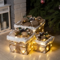 Светодиодная фигура &laquo;Бежевые подарки&raquo; 15, 20, 25 см, текстиль, металл, батарейки ААх2 (не в комплекте), свечение тёплое белое