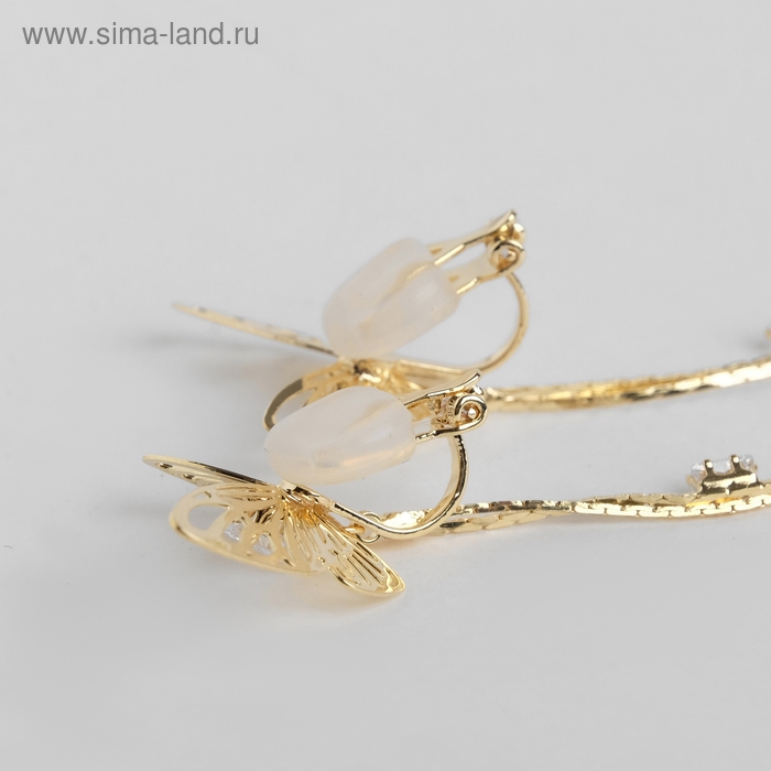 Серьги висячие со стразами Серьги висячие со стразами "Чувства" бабочки, цвет белый в золоте