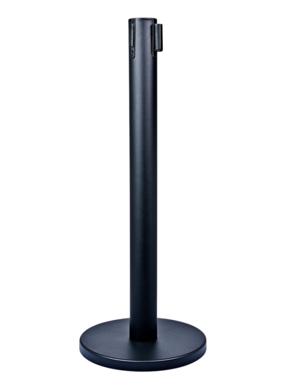 Стойка ограждения черн с вытяжной лентой-470см КРАСНАЯ,высота-90см,d- 8см,напольный d-35см