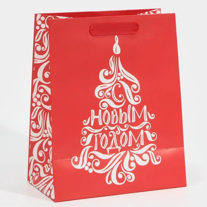 Пакет подарочный новогодний ламинированный &laquo;Расписная ёлка&raquo;, MS 18 х 23 х 10 см