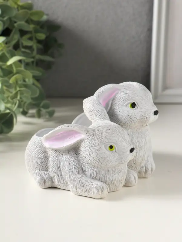 Подставка для мелочей &laquo;Кролики&raquo; 8&times;13&times;10 см, серый, гипс