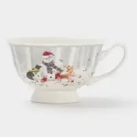 Чайная пара новогодняя &laquo;Снежные забавы&raquo;, 2 предмета: чашка 180 мл, блюдце d=15 см, керамика, подарочная упаковка, белая