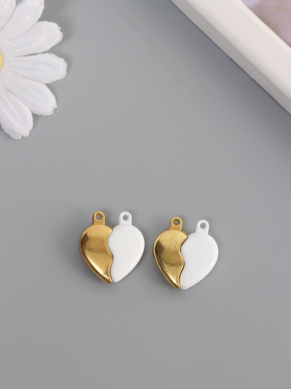 Замок магнитный металл "Вторая половинка, сердце" набор 2 шт бело-золотой 2,6х2,2 см