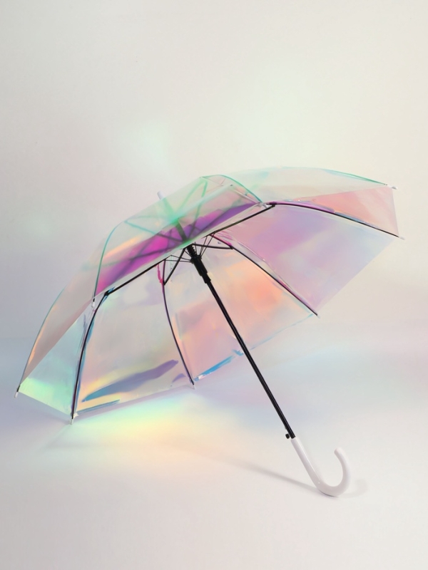 Зонт-трость п/авт R50/58 8сп ПВХ ГОЛОГРАФИЯ ручка-крюк