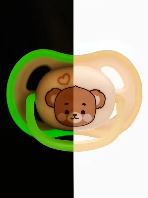 Светящаяся соска-пустышка анатомическая, силикон, от 0 мес., &laquo;Мишка&raquo;, цвет бежевый