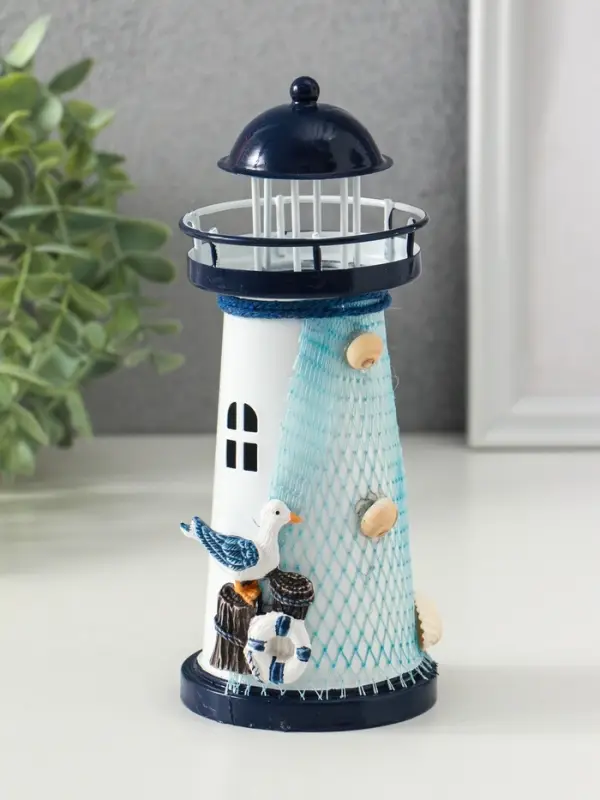 Сувенир настольный "Маяк с птицей" сетка, синий, 3хLR1130, RGB, LED 7,5х7,5х18 см